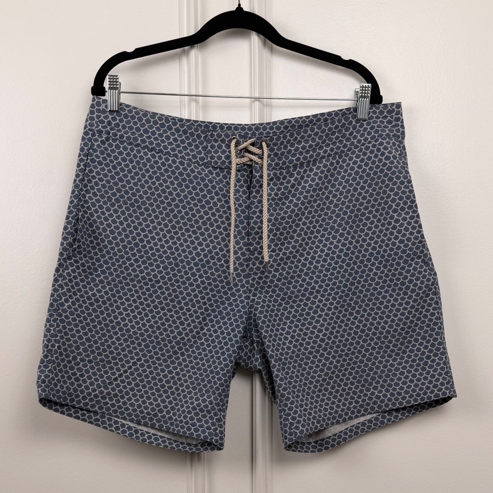 Faherty Brand Mens Blue‎ Scales Print Board Shorts Swim Trunks Size 35